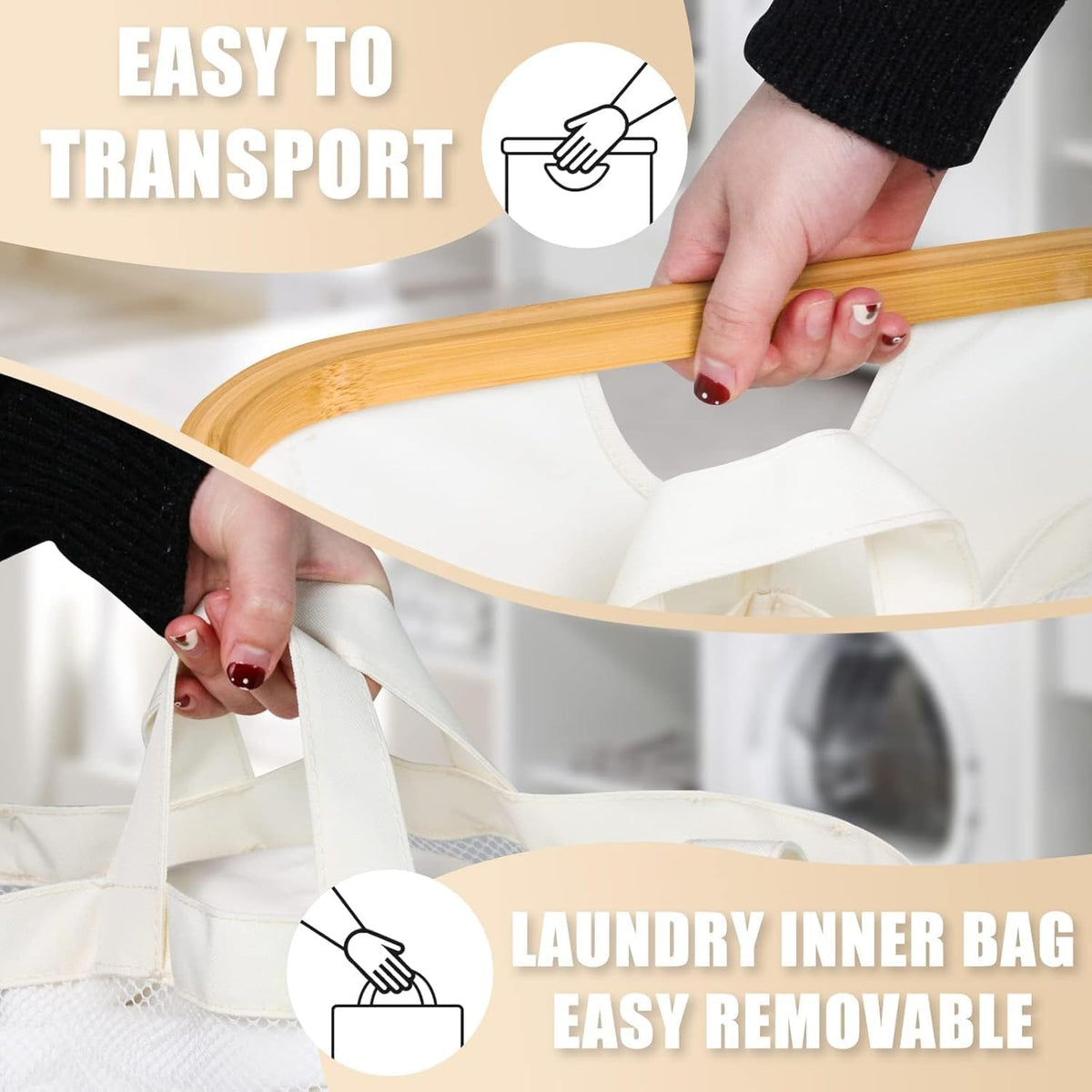 Hampers for Laundry Basket with Lid, 145L Large Laundry Hamper 3 Section