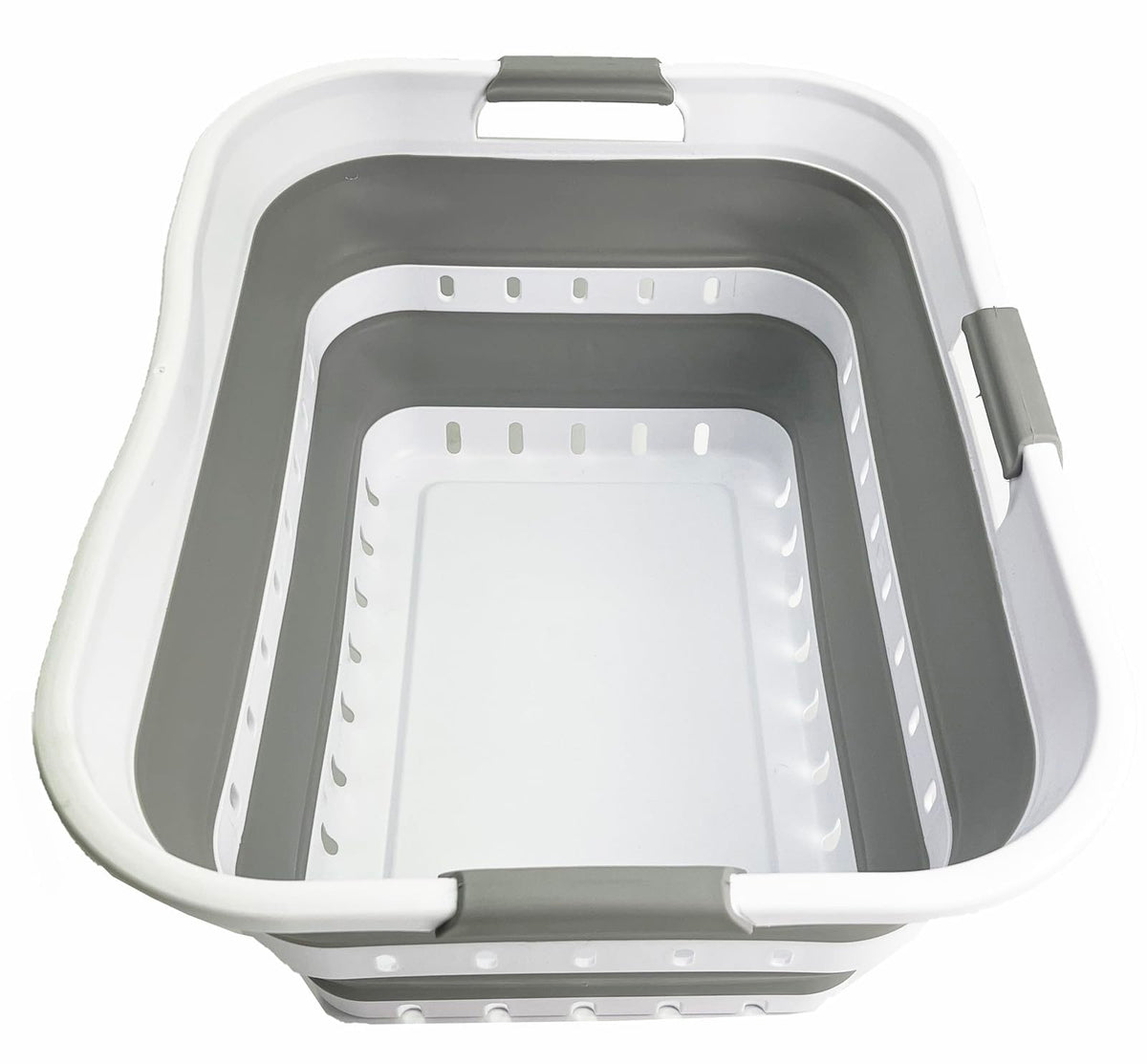 SAMMART 42L (11 gallon) Collapsible Plastic Laundry Basket - Foldable Pop Up Storage Container/Organizer - Space Saving Hamper/Basket (1, White/Dark Grey)