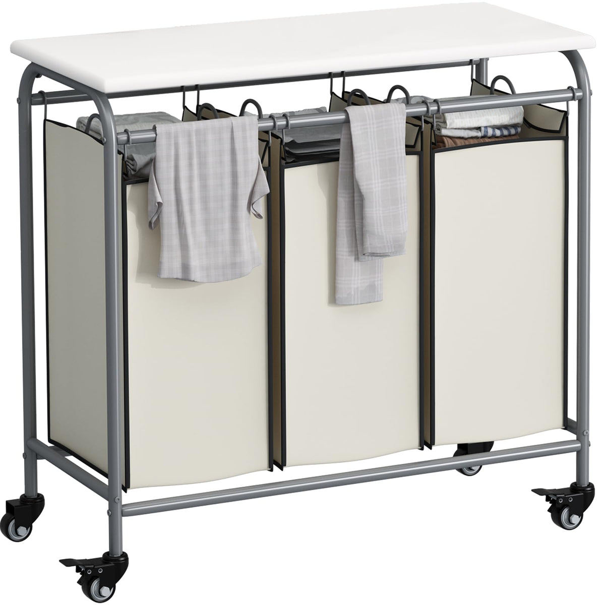 LINZINAR 3 Section Laundry Hamper, Black Laundry Basket 135L Laundry Sorter
