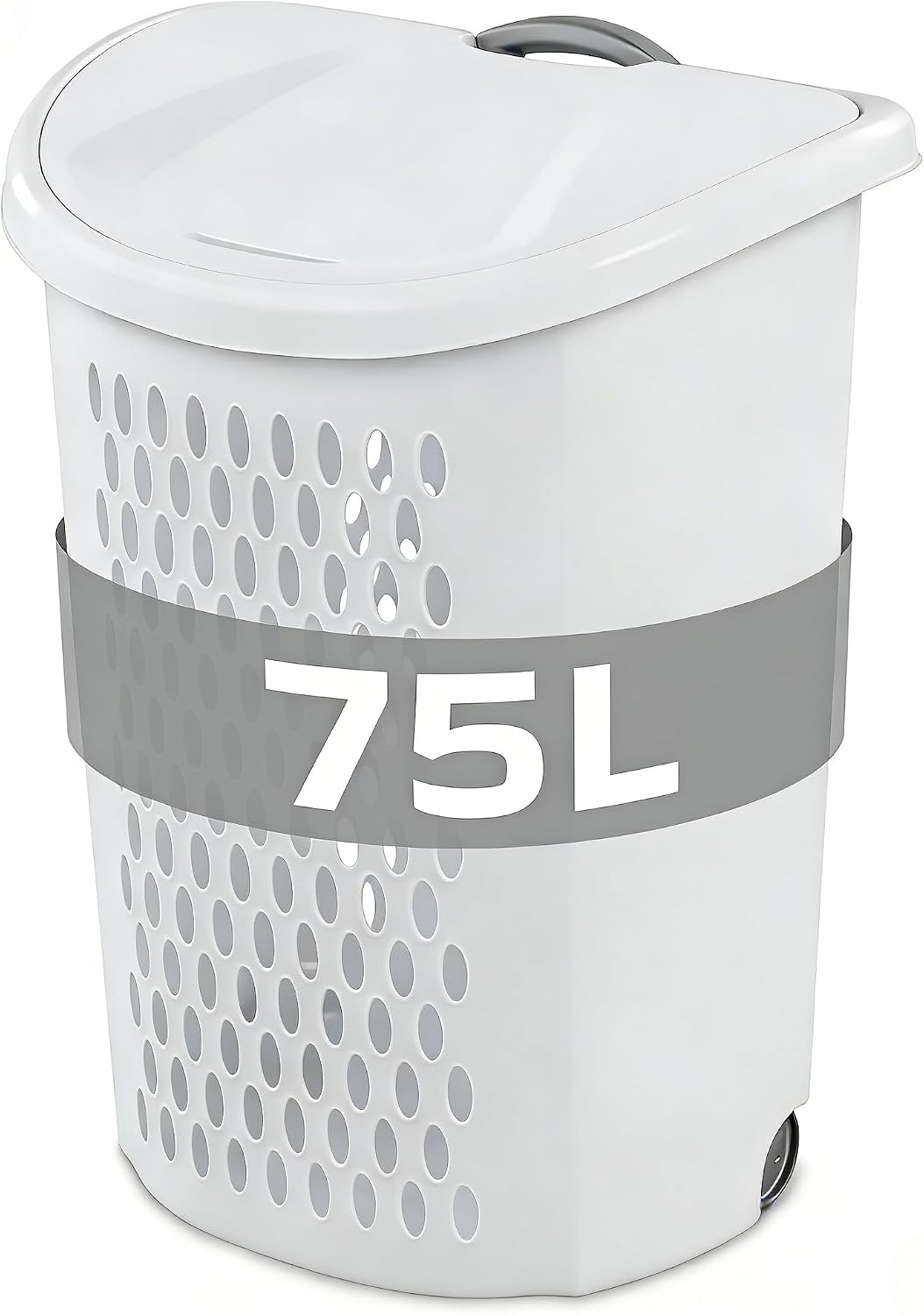 White Wheeled Plastic Laundry Hamper 75L – Adult-Sized Rolling Basket With Handles For Home & Dorms