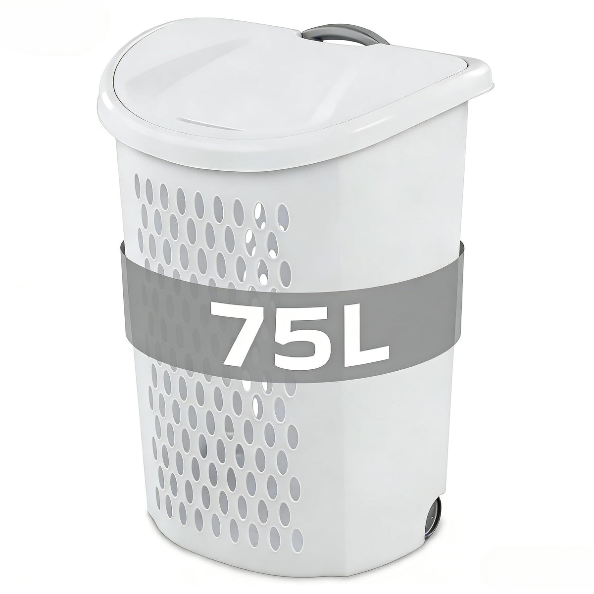 White Wheeled Plastic Laundry Hamper 75L – Adult-Sized Rolling Basket With Handles For Home & Dorms