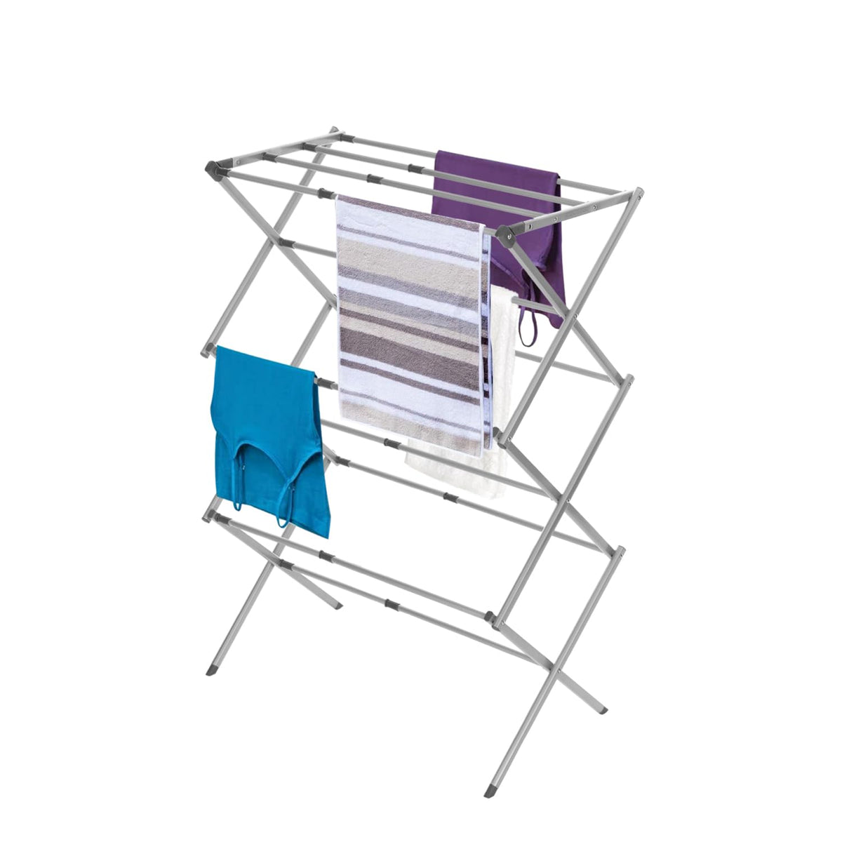 BLACK+DECKER 3 Tier Expandable Collapsing Foldable Laundry Rack for Air Drying Clothing, Space Saving Heavy Duty Lightweight Metal Drying Rack(Silver)