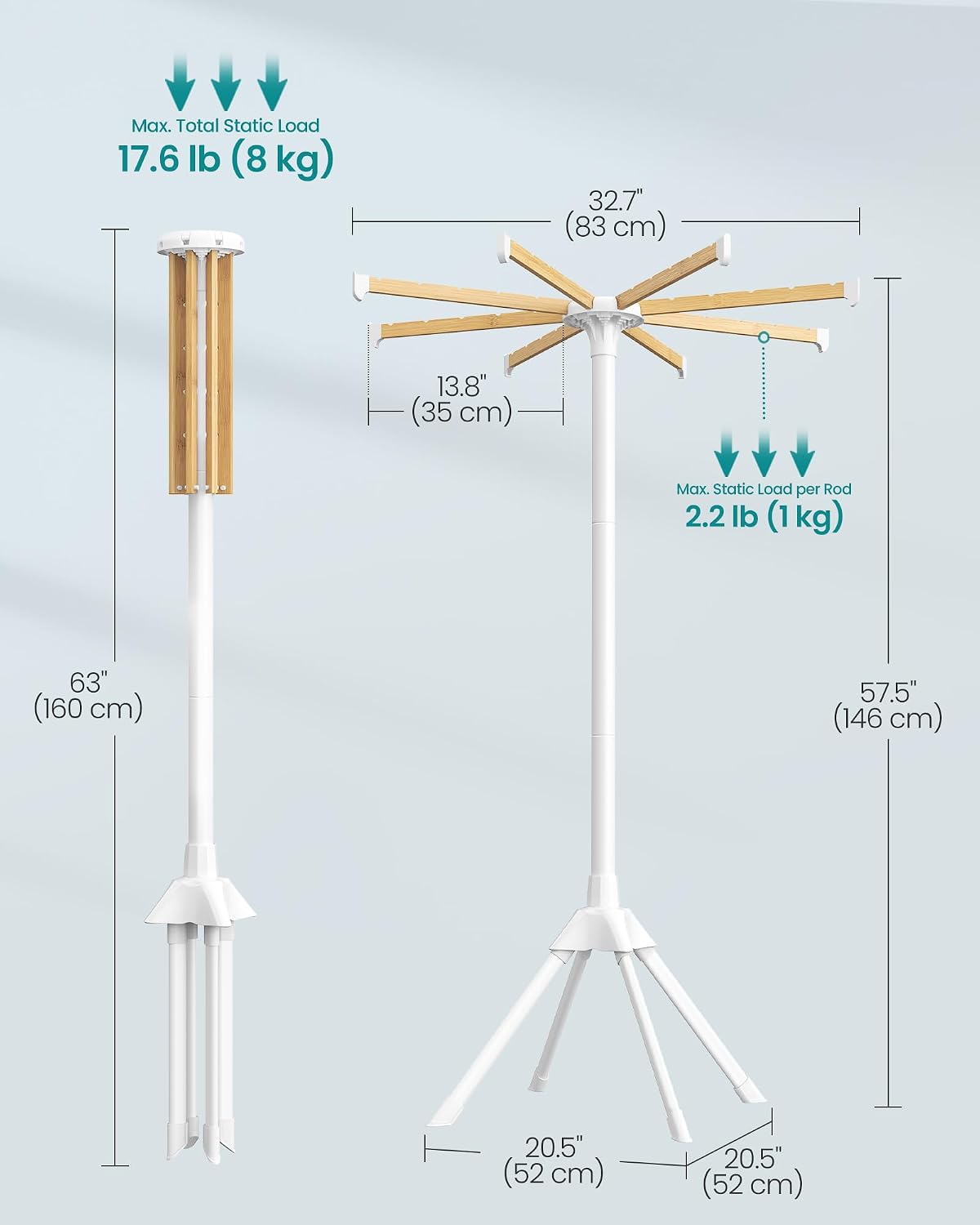SONGMICS Clothes Drying Rack, Foldable Metal Airer, Bamboo Hanging Rods