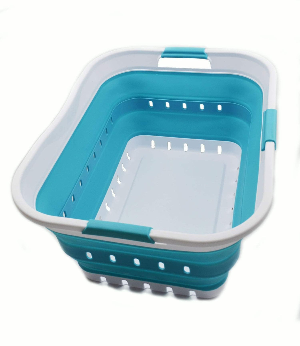 SAMMART 42L (11 gallon) Collapsible Plastic Laundry Basket - Foldable Pop Up Storage Container/Organizer - Space Saving Hamper/Basket (1, White/Dark Grey)