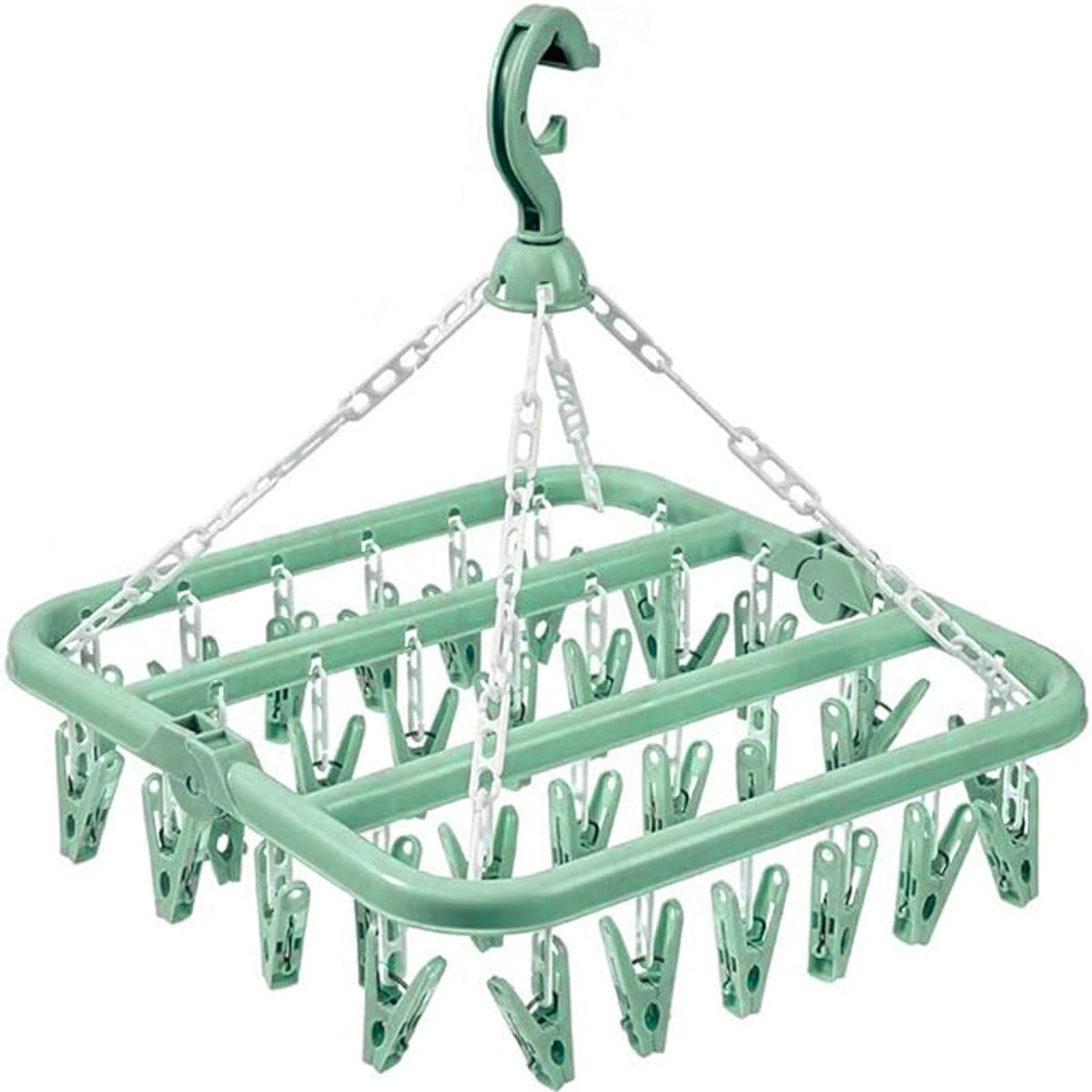 Clothes Drying Hanger with 32 Clips and Drip Foldable Hanging Rack (Light Pink)