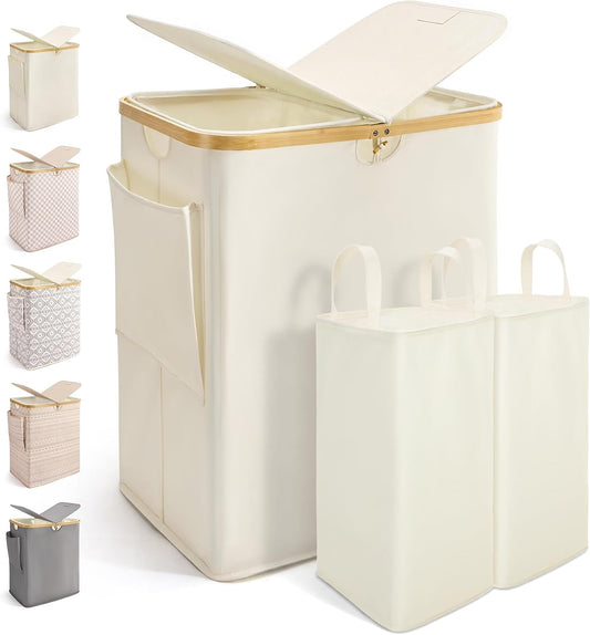 MIZATTO 140L Laundry Hamper with Lid, 2 Section Dirty Laundry Bin