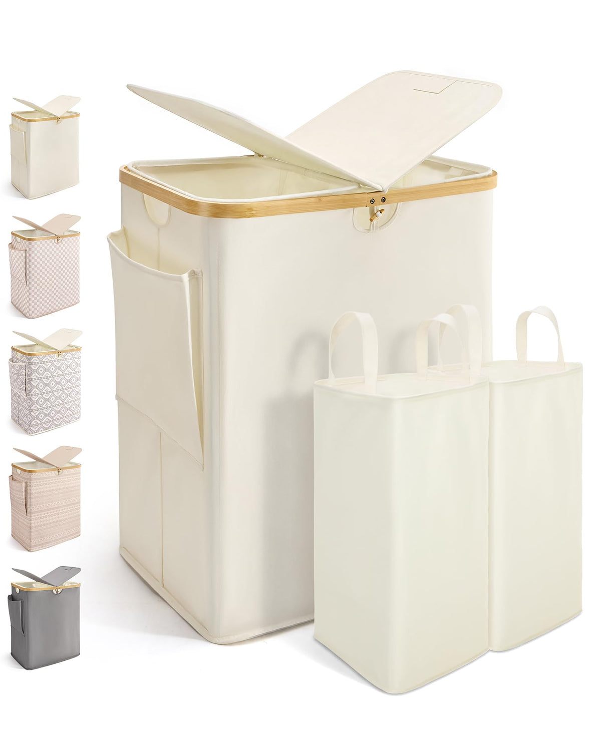 MIZATTO 140L Laundry Hamper with Lid, 2 Section Dirty Laundry Bin
