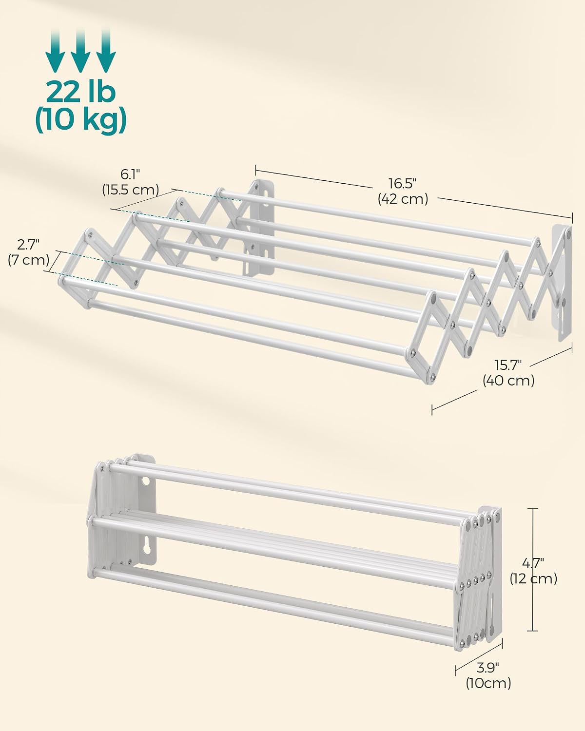 SONGMICS Clothes Drying Rack, Wall-Mounted, 9 Staggered Hanging Rods