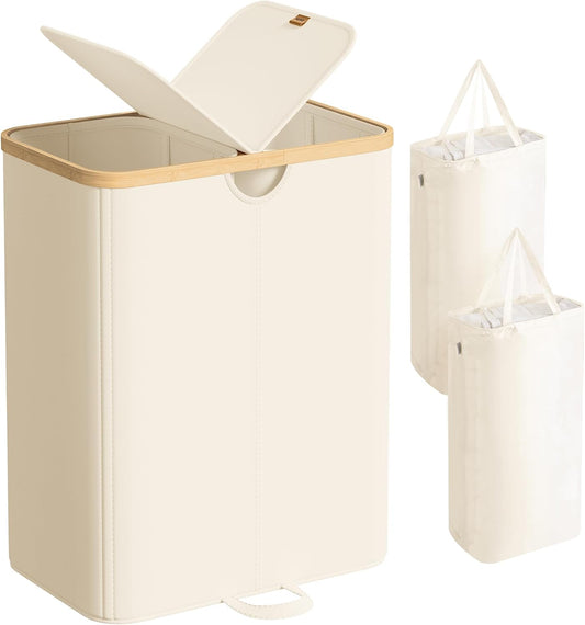 SONGMICS Laundry Hamper with 2 Lids, 150L Laundry Basket，2 Compartments