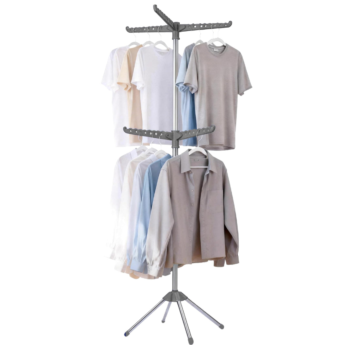 Beaudaily Clothes Drying Rack, Foldable Laundry Drying Rack, Indoor 59-Inch Drying Rack Clothing with 3 Rotatable Arms, Stainless Steel, Holds 27 Pieces, Space Saving, Portable, White and Silver