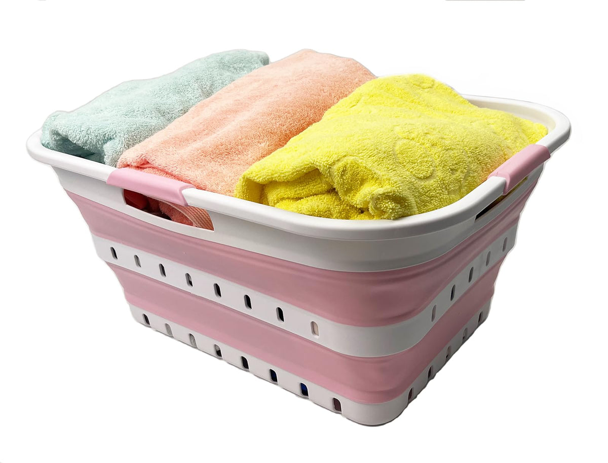 SAMMART 42L (11 gallon) Collapsible Plastic Laundry Basket - Foldable Pop Up Storage Container/Organizer - Space Saving Hamper/Basket (1, White/Dark Grey)