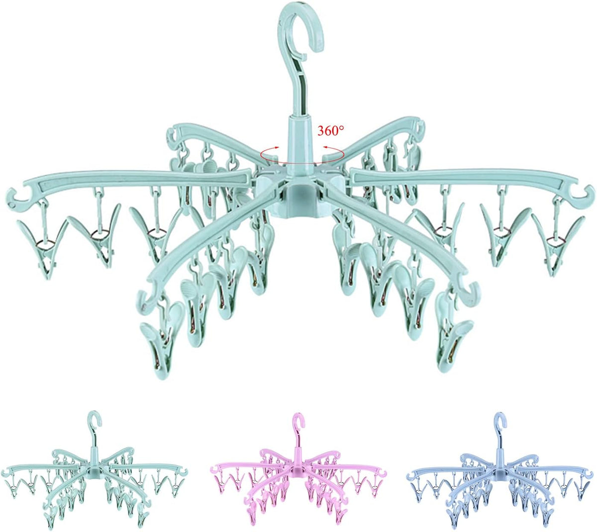 Foldable Drying Rack with 24 Clips for Drying Socks Lingerie Baby Clothes Drying Towels Rotatable Sock Drying Rack