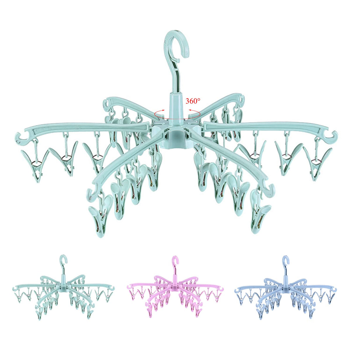 Foldable Drying Rack with 24 Clips for Drying Socks Lingerie Baby Clothes Drying Towels Rotatable Sock Drying Rack