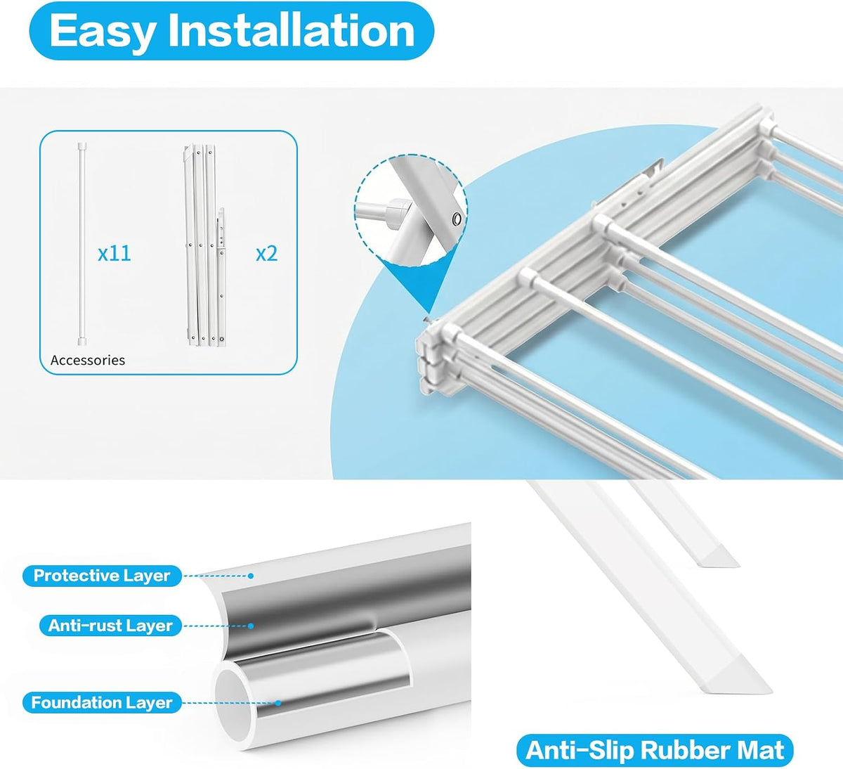 3-Tier Foldable Clothes Drying Rack Adjustable (15.75in-29in W), Laundry Drying Rack Collapsible Easy Assembly, Small Folding Portable Air Dryer for Laundry Indoor Outdoor 40"x29"x13"