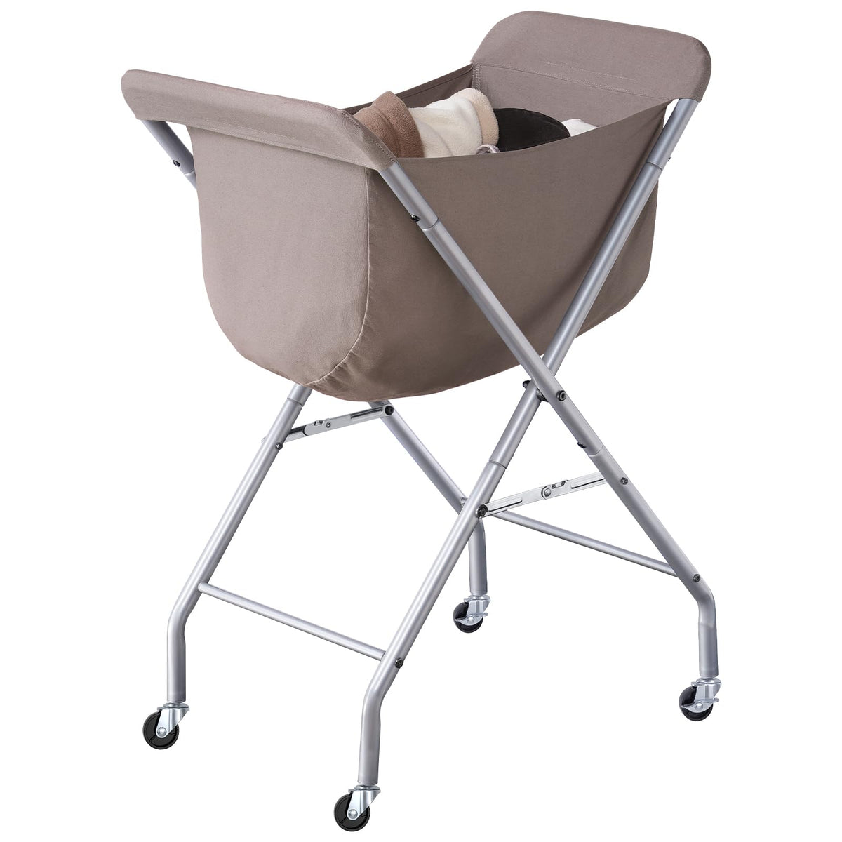 ELYKEN Laundry Basket with Wheels, Collapsible Laundry Hamper, Cream