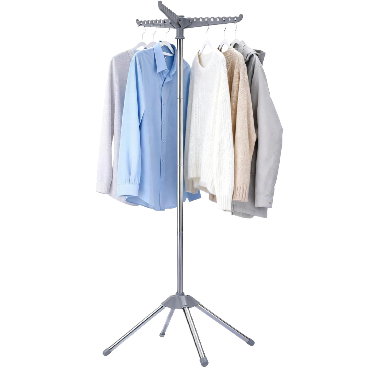 Beaudaily Clothes Drying Rack, Foldable Laundry Drying Rack, Indoor 59-Inch Drying Rack Clothing with 3 Rotatable Arms, Stainless Steel, Holds 27 Pieces, Space Saving, Portable, White and Silver