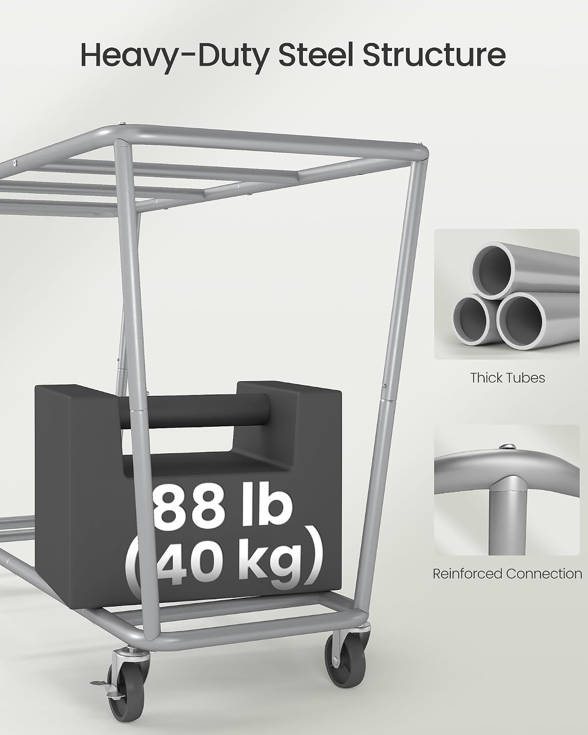 SONGMICS 3-Section Laundry Basket with Wheels, 76.6 Gallons (290 L) Hamper