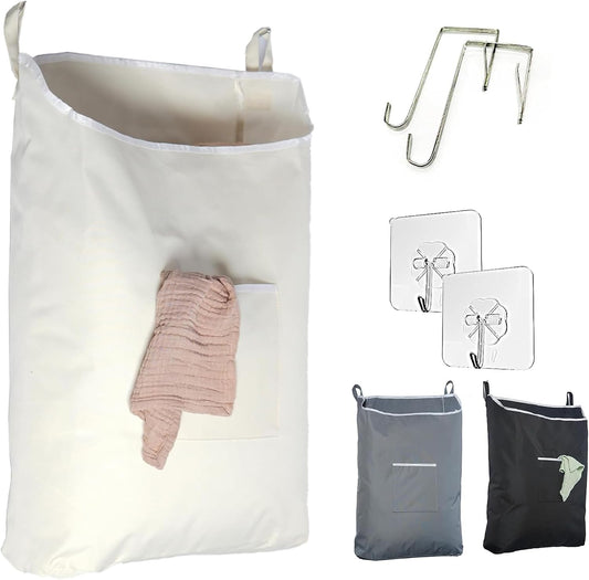 TFLC Over the Door Hanging Laundry hamper bag, 18x4.75x28", Beige-L