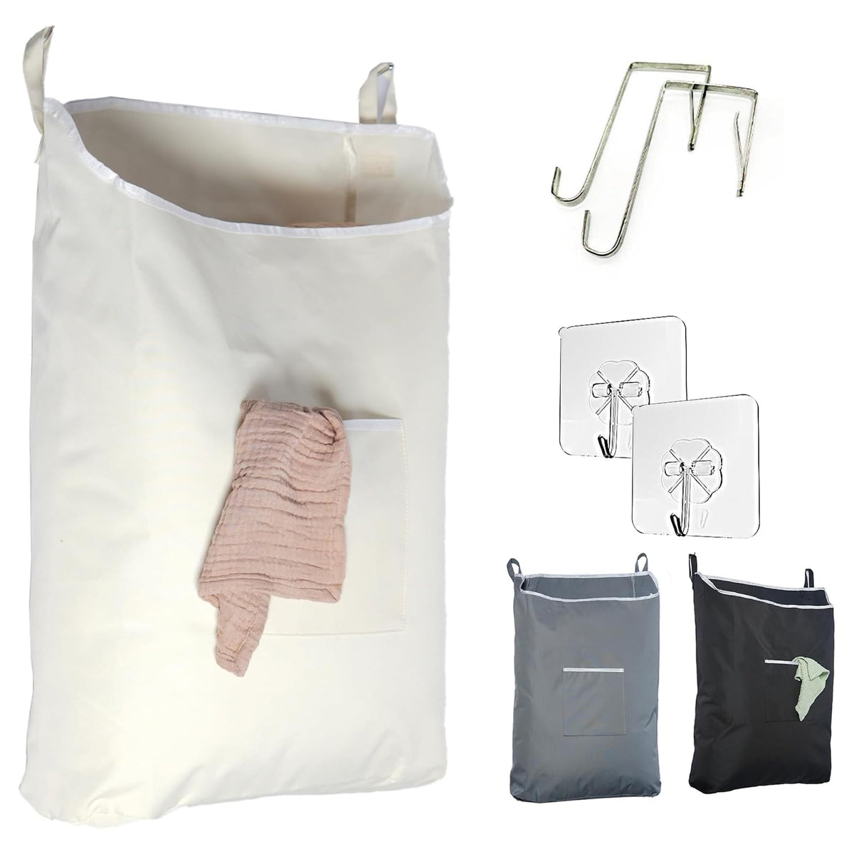 TFLC Over the Door Hanging Laundry hamper bag, 18x4.75x28", Beige-L