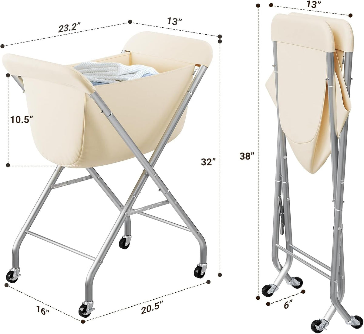 ELYKEN Laundry Basket with Wheels, Collapsible Laundry Hamper, Cream
