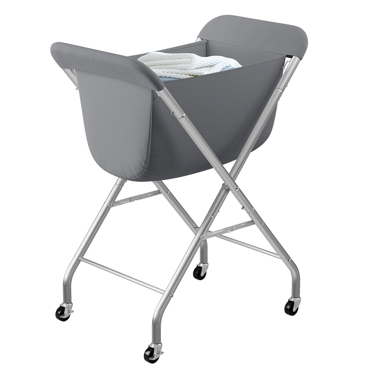 ELYKEN Laundry Basket with Wheels, Collapsible Laundry Hamper, Cream