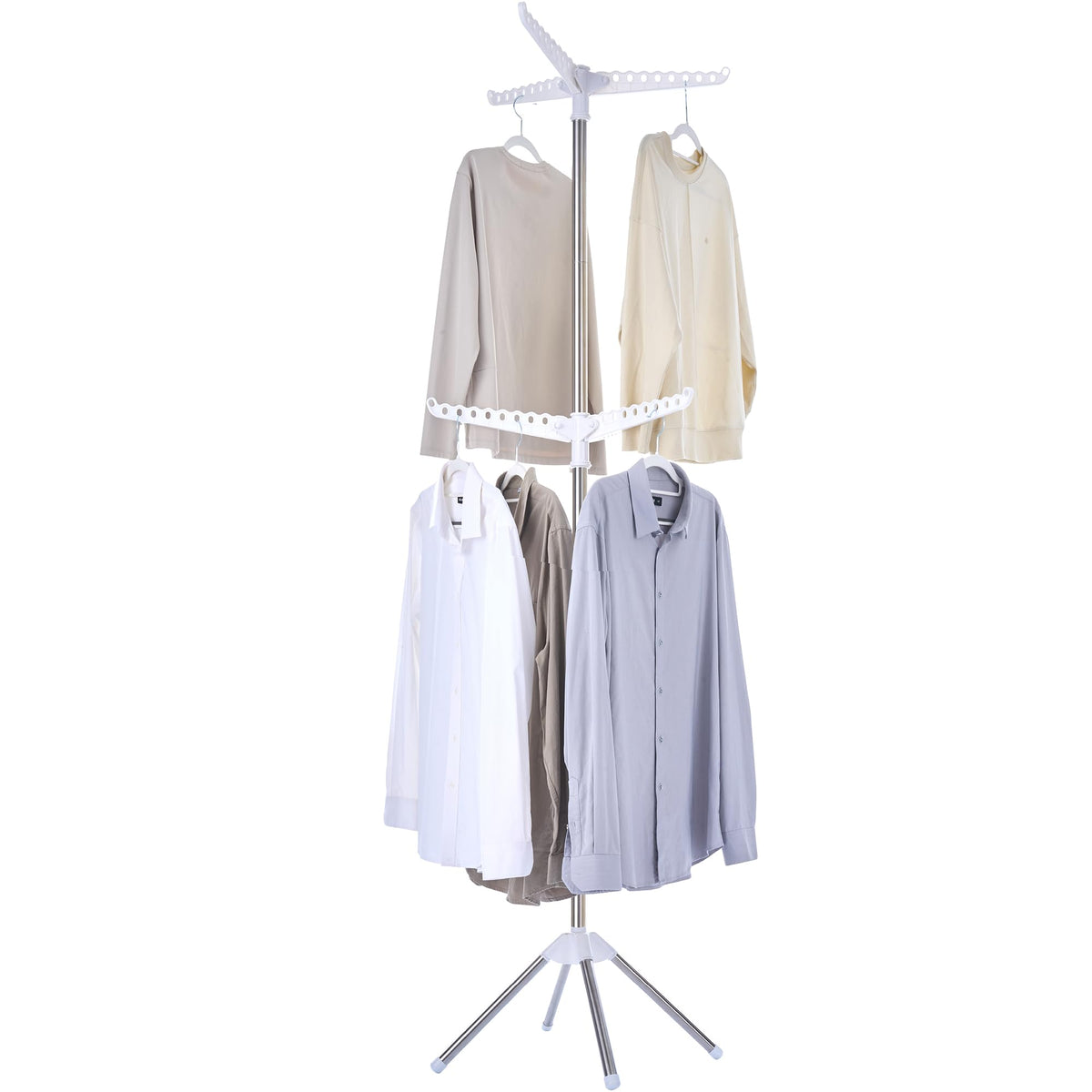 CASAMAYA Clothes Drying Rack Foldable, 74.8 inch 2 Tier Laundry Drying Rack with Rotating Clothes Rail for 54 Pieces of Clothes, Space Saving, Indoor, Stainless Steel, White and Silver CDR002W01