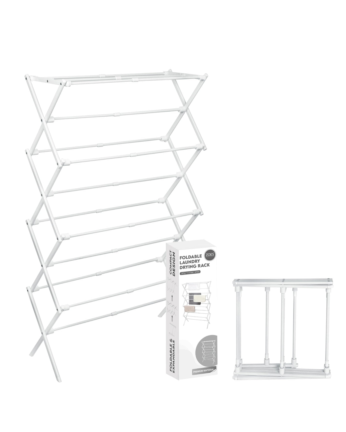 ZOES HOMEWARE 4-Tier Clothes Drying Rack, 4ft High Foldable Drying Rack Clothing for Indoor & Outdoor, Portable Collapsible Laundry Dryer for Laundry Room and Apartment, White 29" L x 49" H x 11.5" W