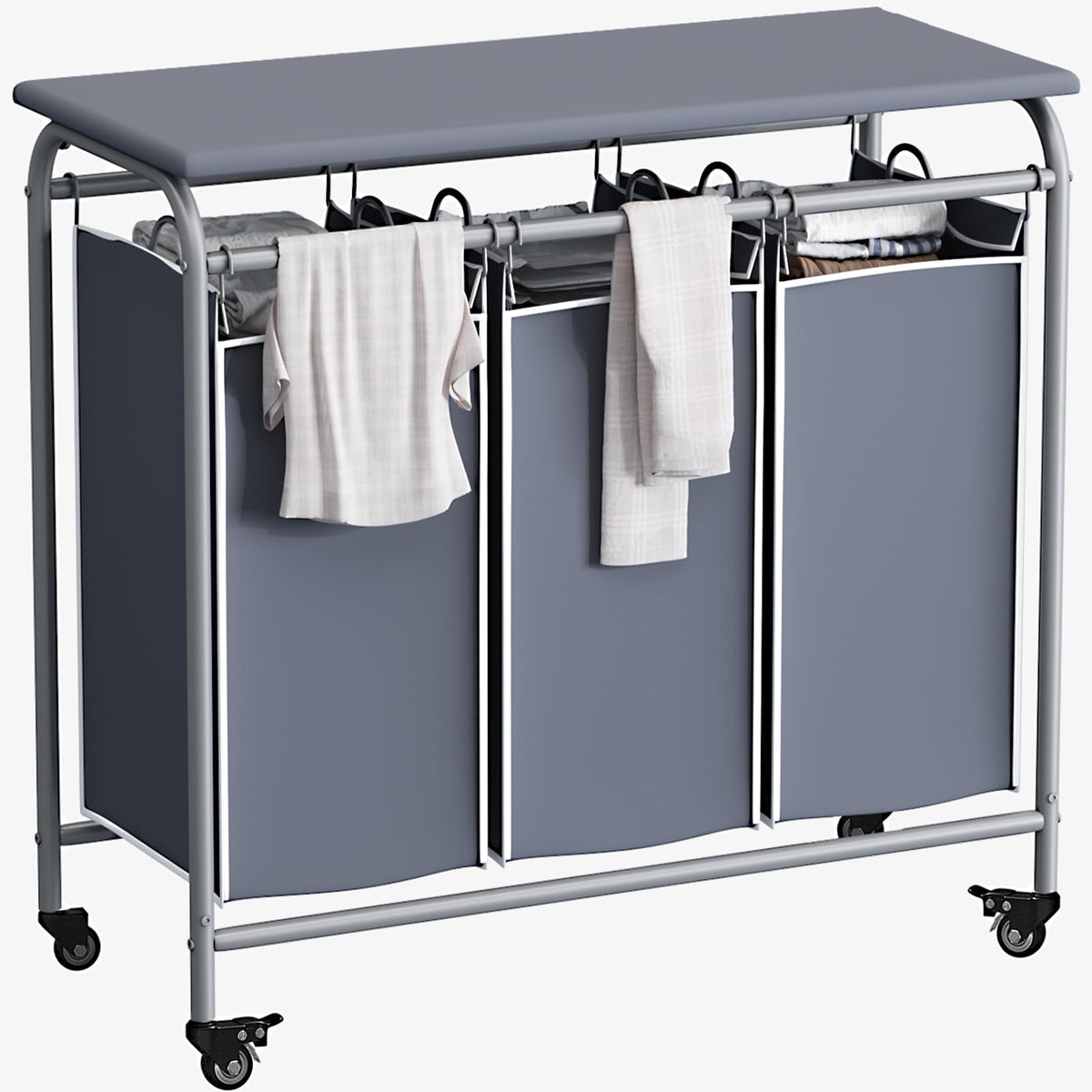 LINZINAR 3 Section Laundry Hamper, Black Laundry Basket 135L Laundry Sorter