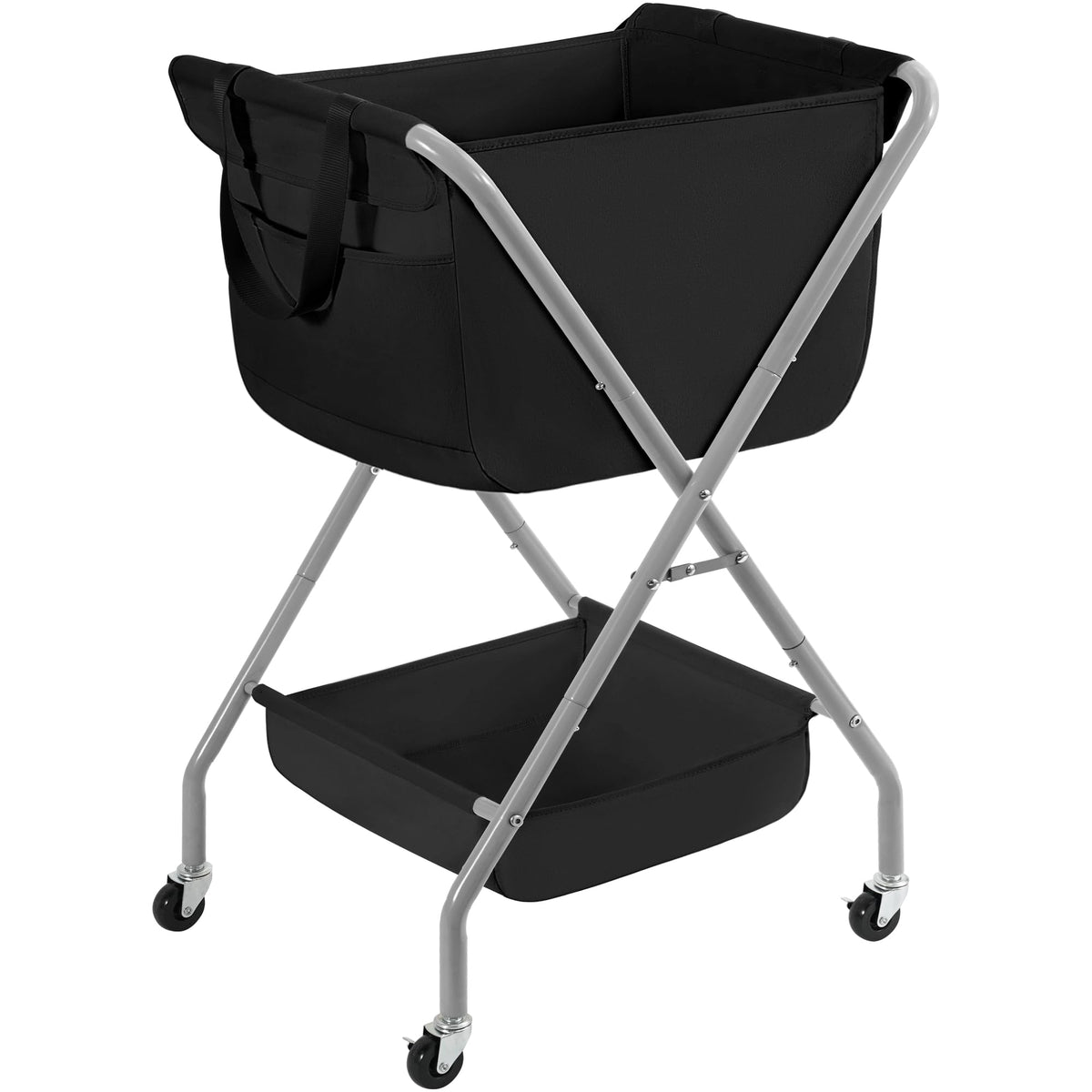 STORAGE MANIAC Collapsible Laundry Cart with Wheels 31.5"H Rolling Laundry Hamper Clothes Basket with Wheels, Canvas Liner Sturdy Steel Frame Folding for Small Narrow Space Easy Storage, Beige
