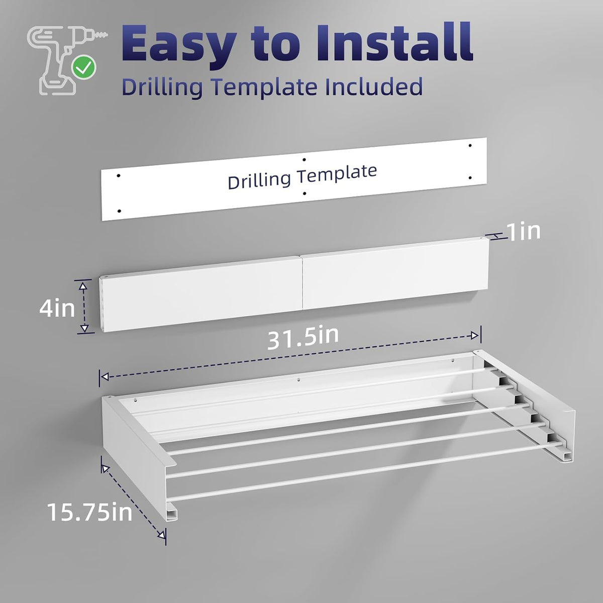 ZMBESUP 31.5" White Wall Mounted Drying Rack, Foldable with Template