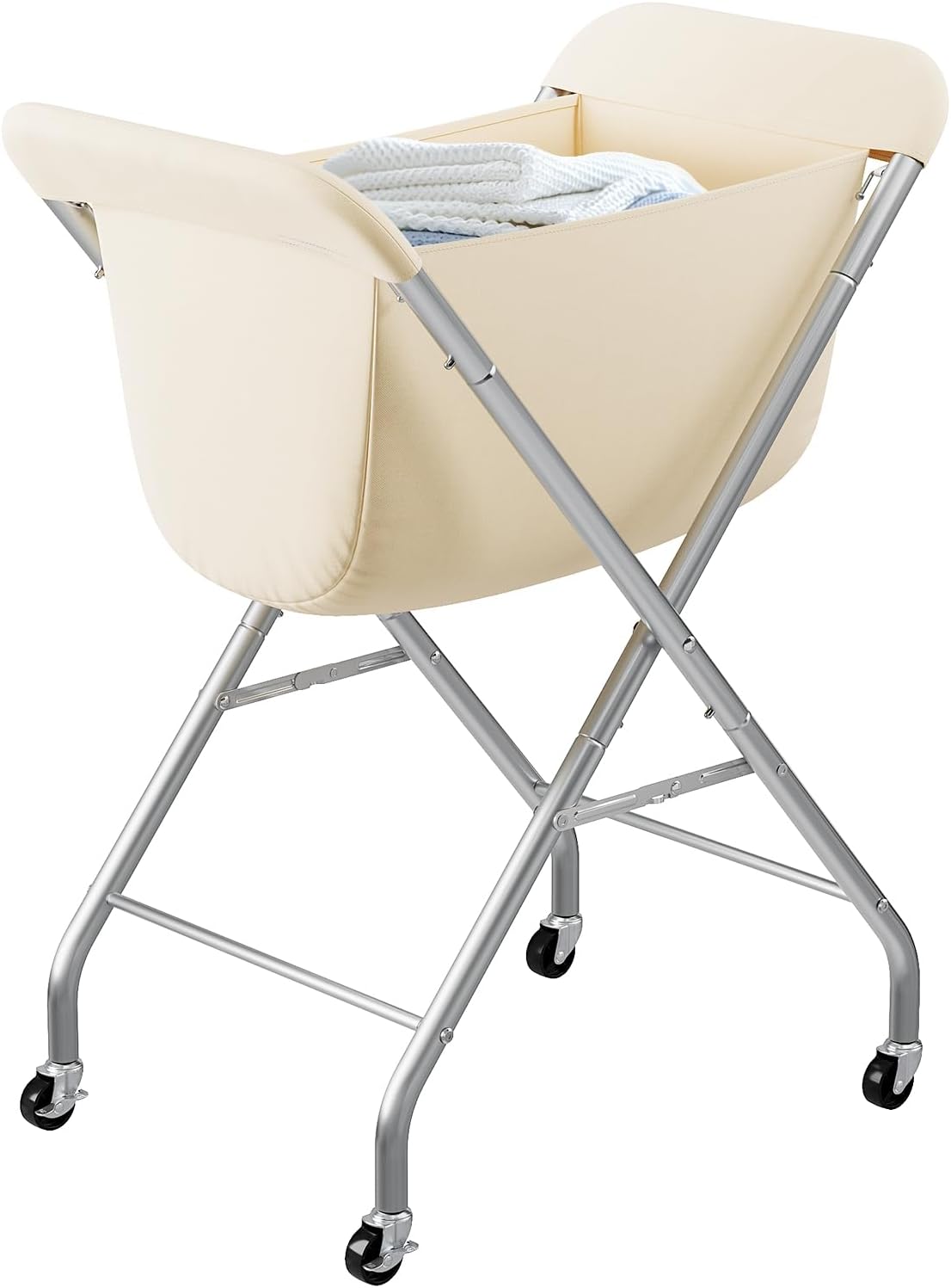 ELYKEN Laundry Basket with Wheels, Collapsible Laundry Hamper, Cream