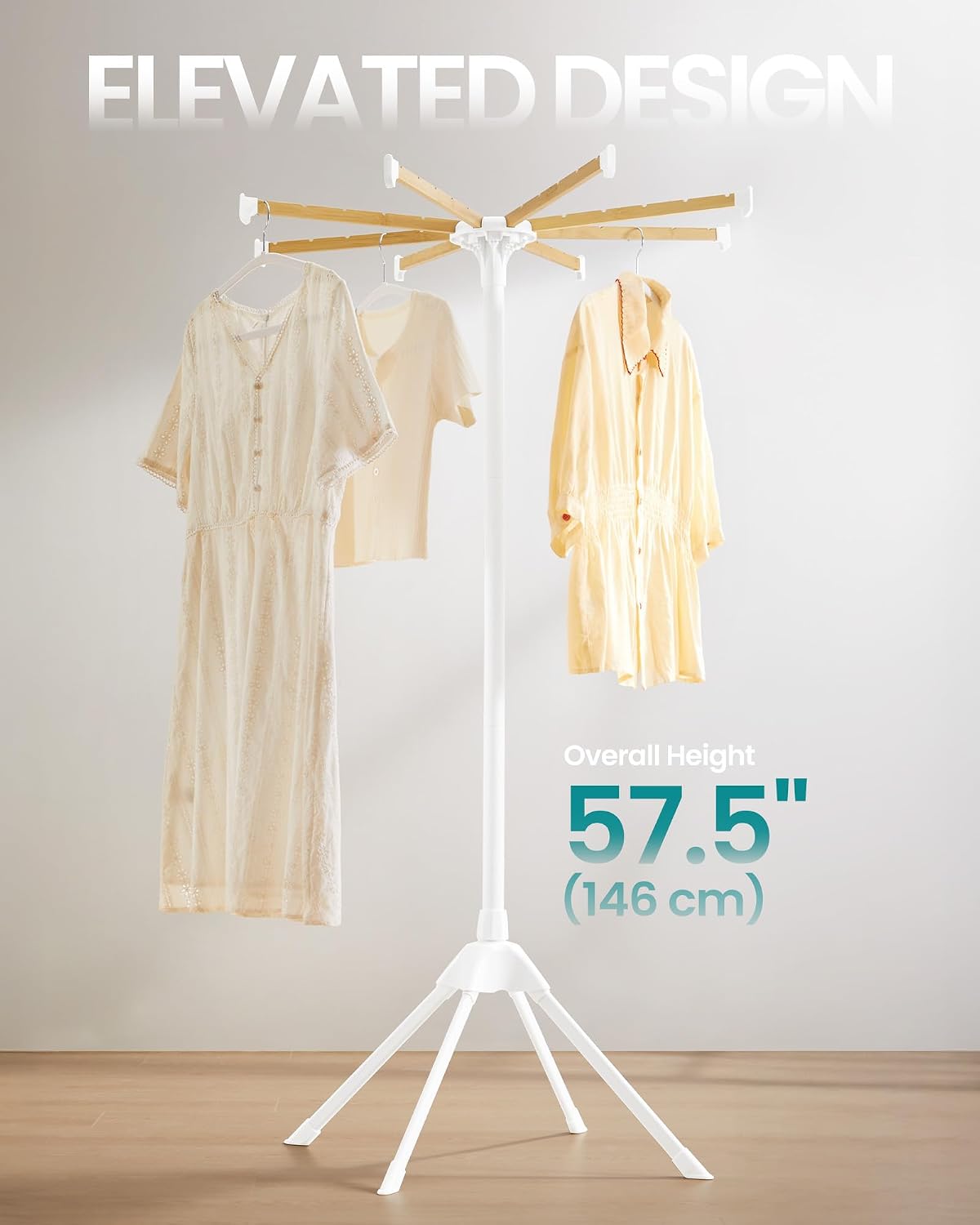 SONGMICS Clothes Drying Rack, Foldable Metal Airer, Bamboo Hanging Rods