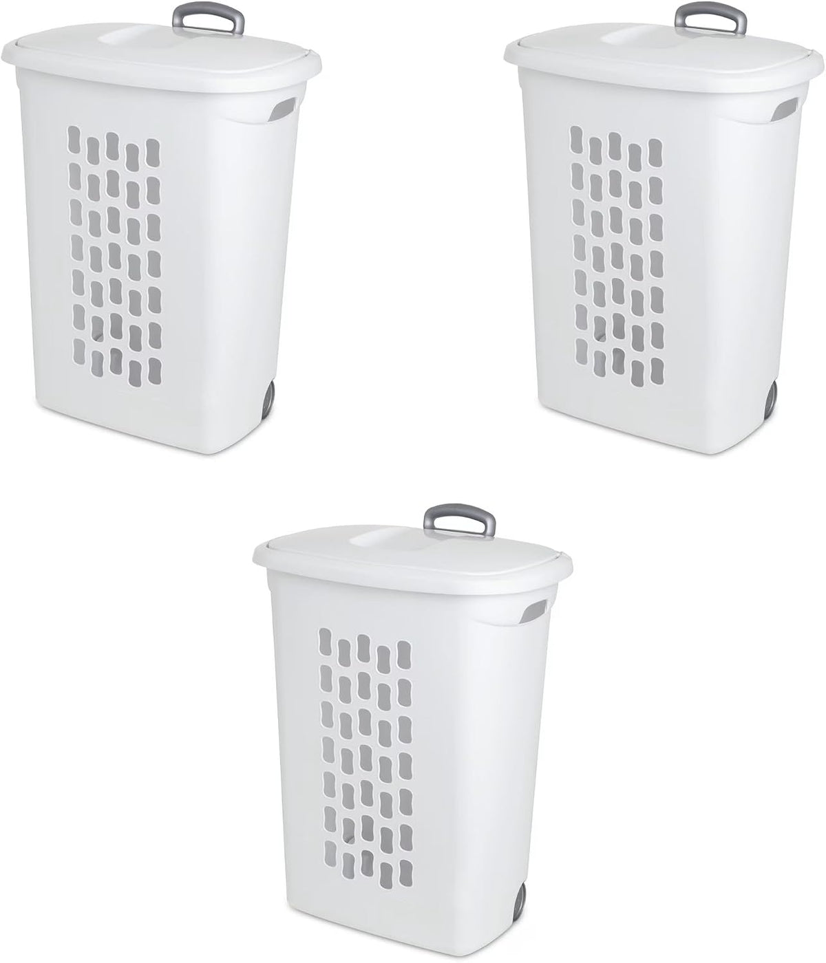 Sterilite Ultra Wheeled Hamper, Laundry Basket w/ Flip-Top Lid, 3-Pack, White