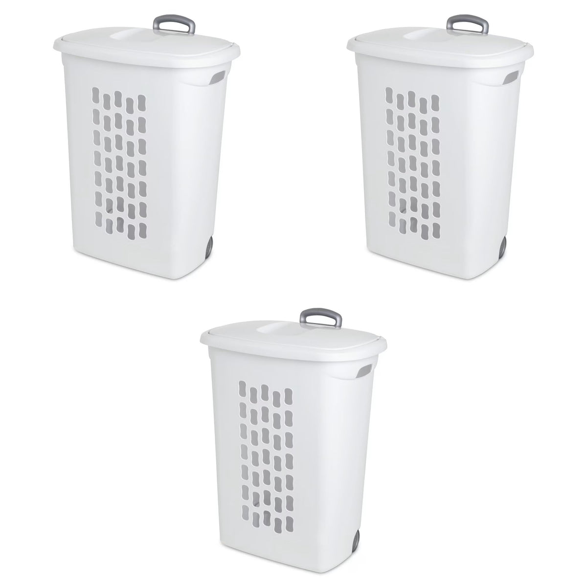 Sterilite Ultra Wheeled Hamper, Laundry Basket w/ Flip-Top Lid, 3-Pack, White