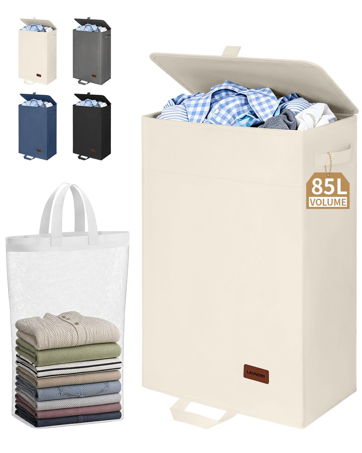 85L Laundry Hamper with Lid, Large Clothes Hamper, Black