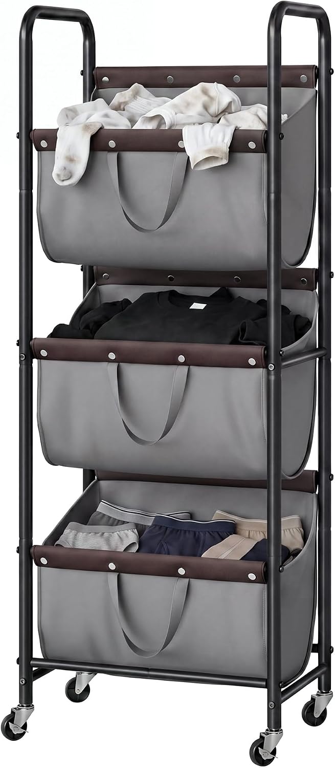 GRANNY SAYS 3 Tiered Laundry Sorter, Narrow Hamper Cart with Wheels