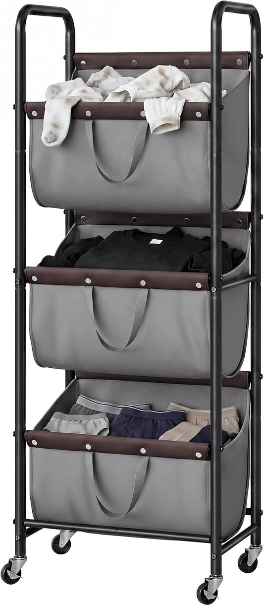 GRANNY SAYS 3 Tiered Laundry Sorter, Narrow Hamper Cart with Wheels