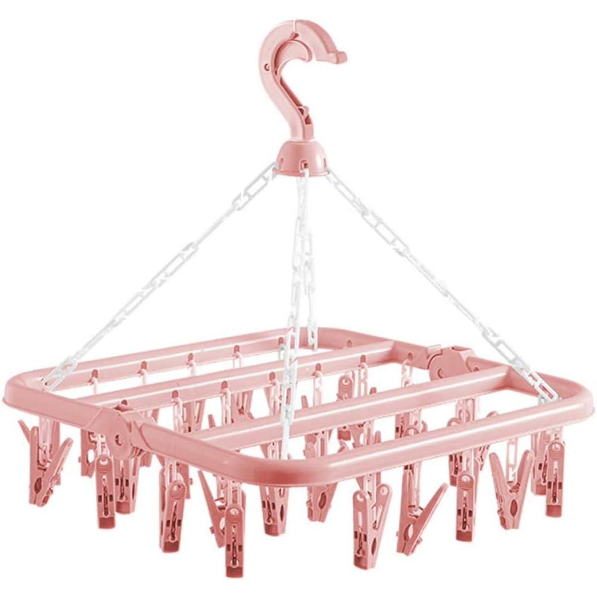 Clothes Drying Hanger with 32 Clips and Drip Foldable Hanging Rack (Light Pink)