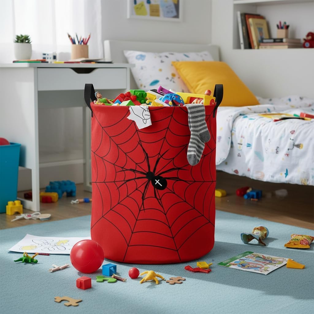 Baby Laundry Basket Baby Nursery Hamper Kids Laundry Basket Toy Storage Bin for Boys Room Decor Gift Baskets for Bedroom Bathroom(Spider Web)