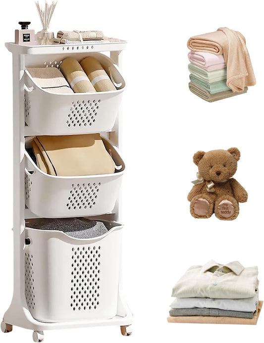 BAOKALER Rolling Laundry Hamper Cart with Wheels, 3 Tier Laundry Baskets