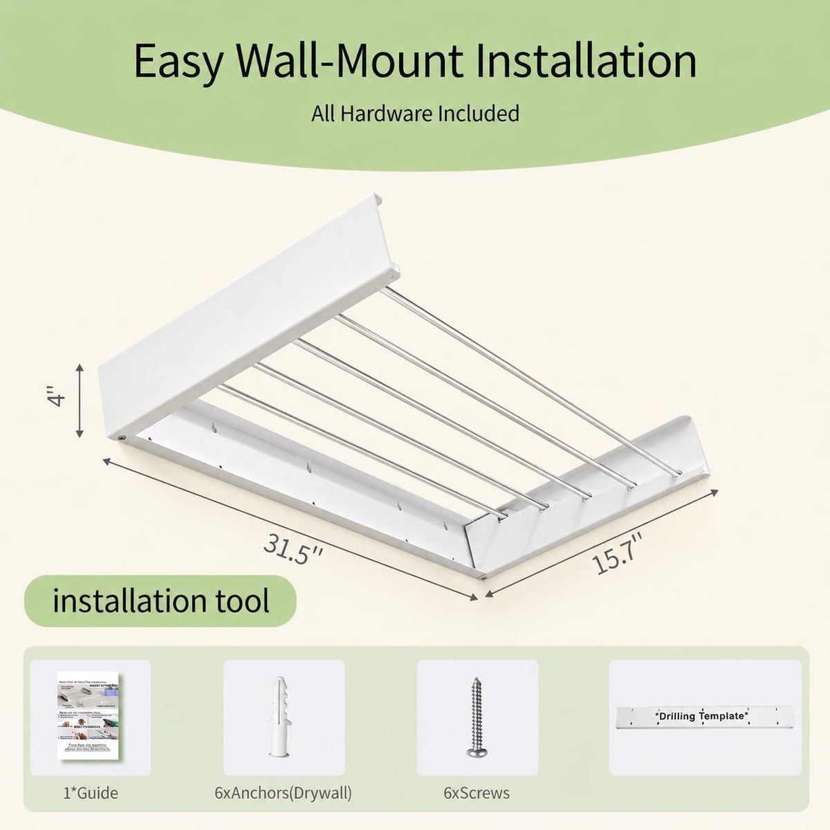 Wall Mounted Clothes Drying Rack for Laundry Room, Foldable 31.5" 60 lb