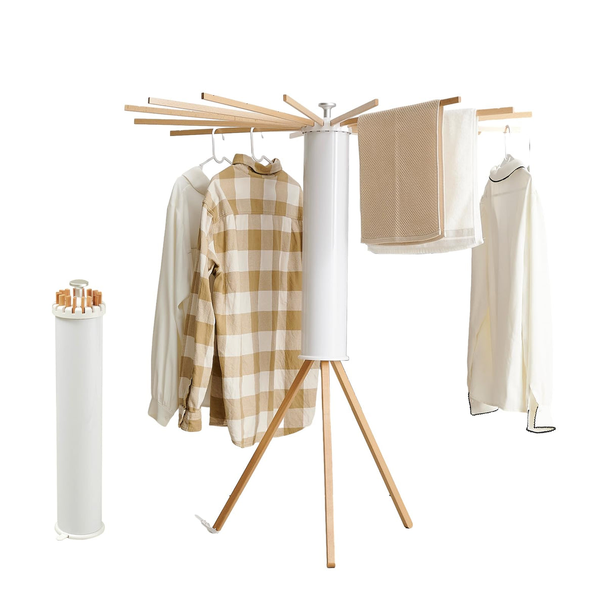 RFOUO Foldable Clothes Drying Rack Tripod with Wooden 16 Rods