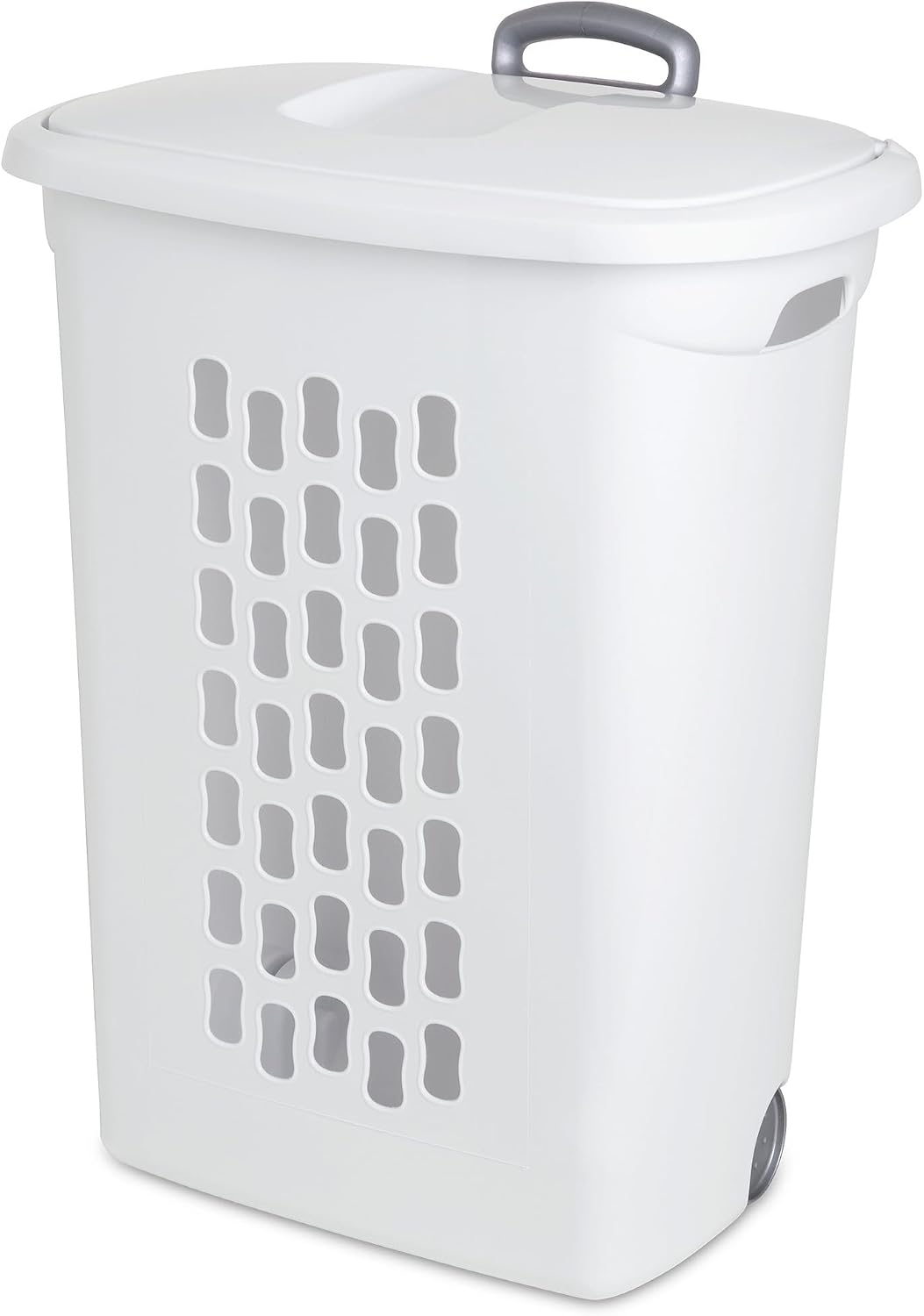 Sterilite Ultra Wheeled Hamper, Laundry Basket w/ Flip-Top Lid, 3-Pack, White