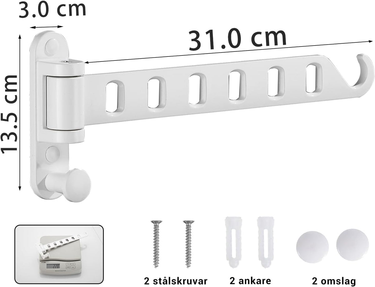 JOOM Clothes Drying Rack Wall Mounted, 13-Inch Foldable Arm, White 1 Pack