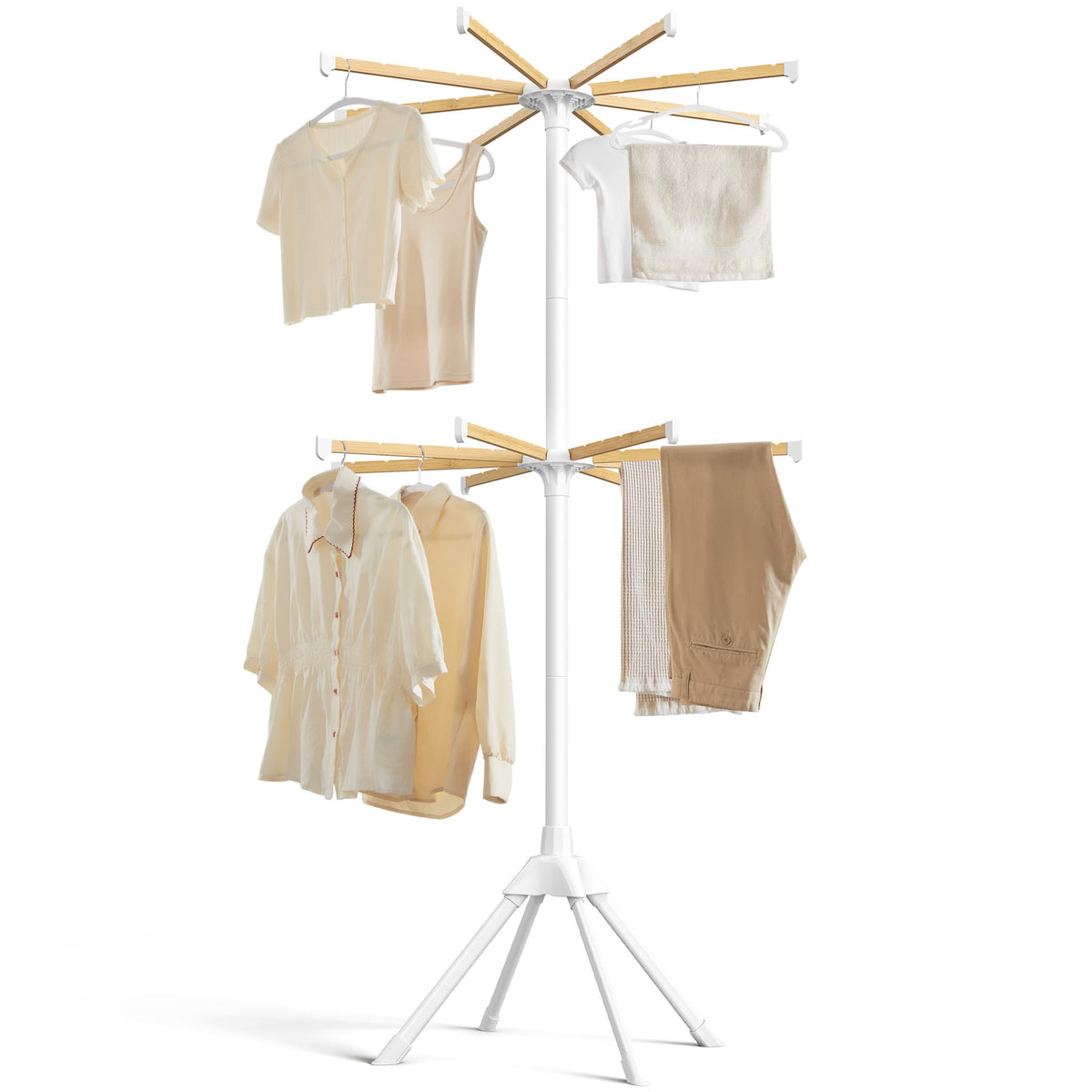 SONGMICS Clothes Drying Rack, Foldable Metal Airer, Bamboo Hanging Rods