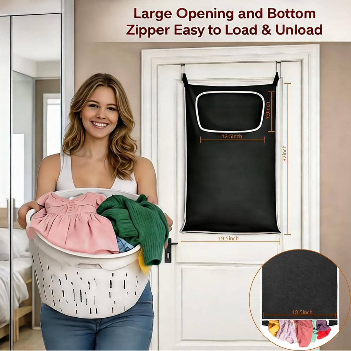 Hanging Laundry Hamper, Over the Door Laundry Storage Basket