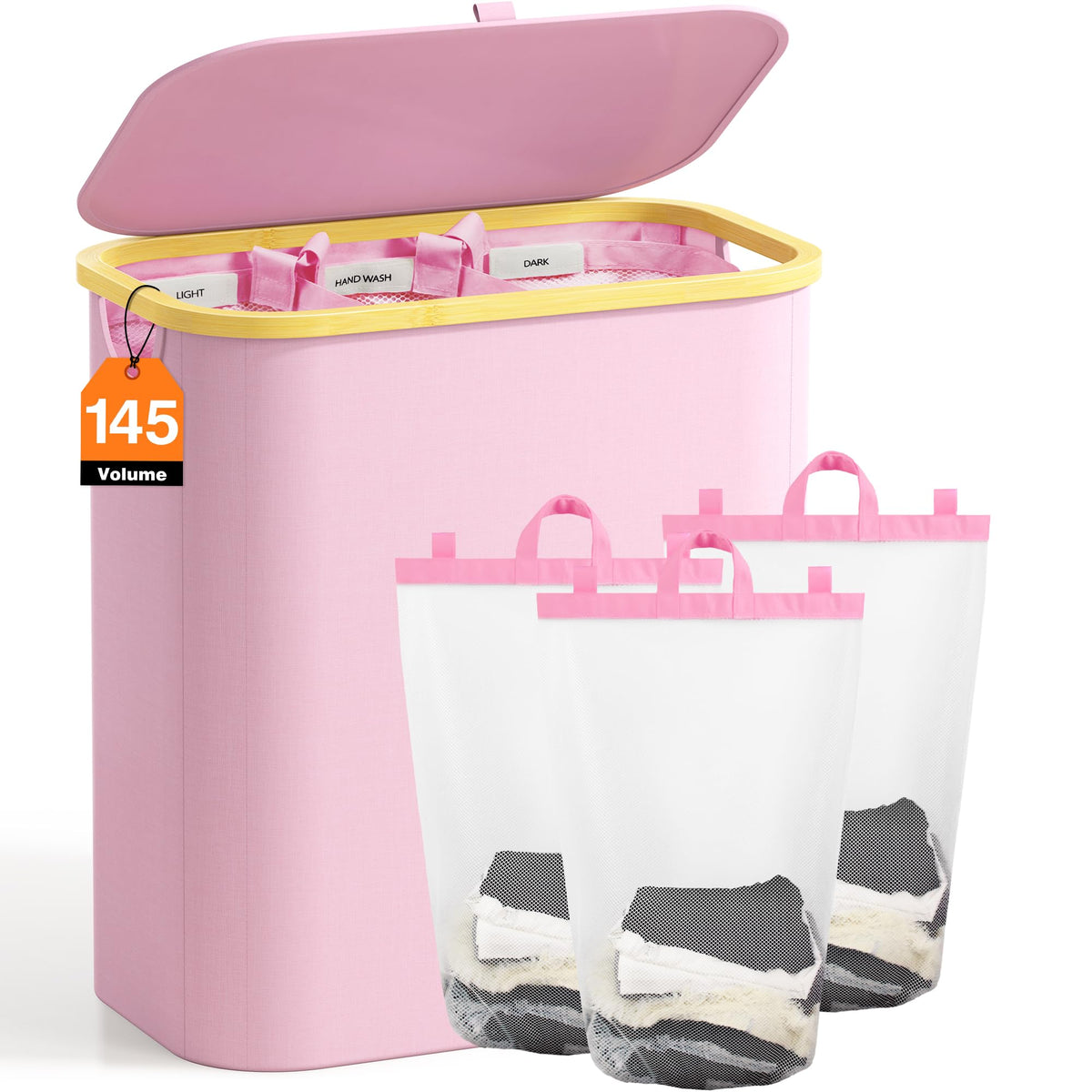 Hampers for Laundry Basket with Lid, 145L Large Laundry Hamper 3 Section