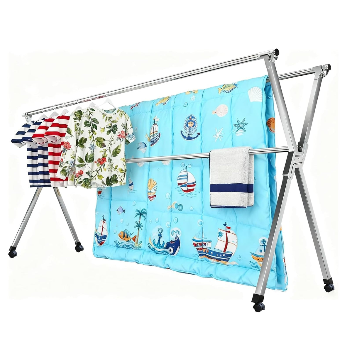 AZK Clothes Drying Rack Extendable Laundry Drying Rack with 20 Hooks