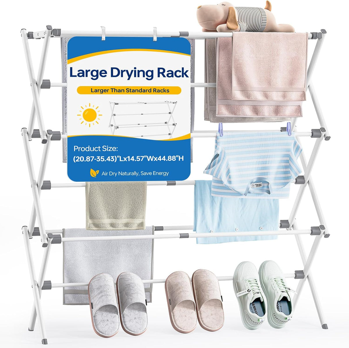 APEXCHASER Extra Large Clothes Drying Rack, 14.57" D × 44.88" H