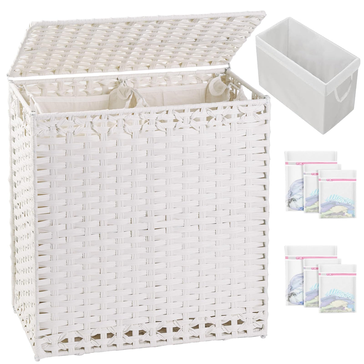 SETVSON Laundry Hamper with Lid Laundry Basket 132 L PE Rattan Natural